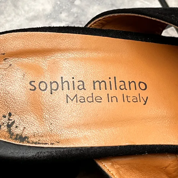 9 Sophia Milano Black Suede Block Heel Leather Women's Sandals Made In Italy Italian Summer Shoes - Image 7