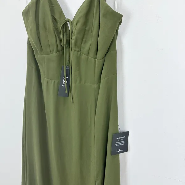 Lulus Marveled Beauty Olive Green Sleeveless Tie-Front Maxi Dress Medium NWT - Image 7