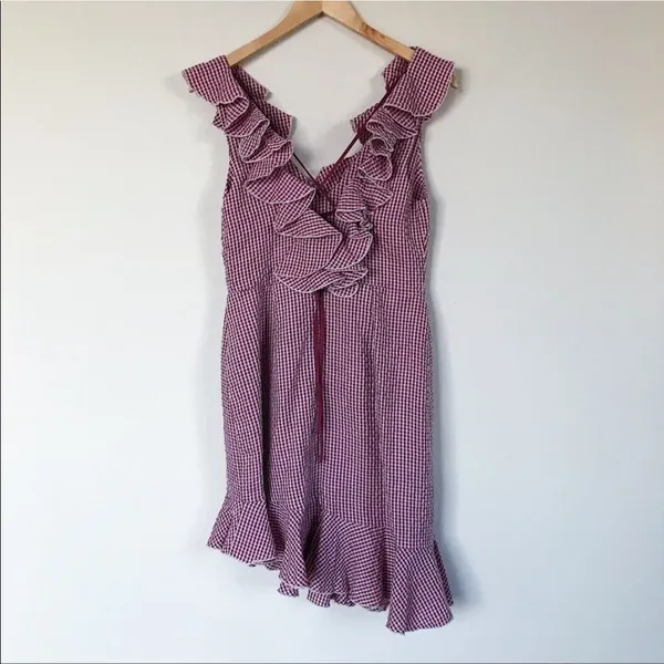 WAYF Gingham Ruffle Hem Mini Dress Medium Cottagecore Summer Picnic NWOT - Image 5