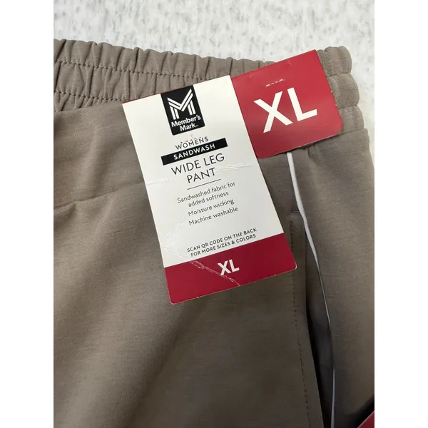 Member's Mark Womens Sandwash Wide‎ Leg Pant Brown XL NWT Side Piping Drawstring - Image 4