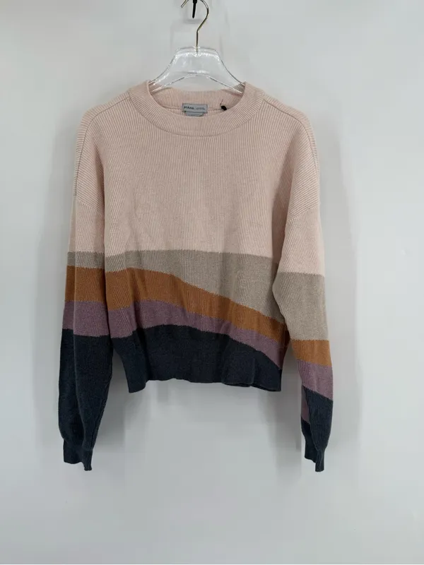 Prana Striped Crewneck Sweater in Cream, Tan & Navy size large - Image 3