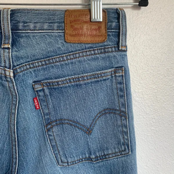Levi's White Oak Cone Raw Hem Denim Jeans in‎ Medium Blue Wash Button Fly - Image 5