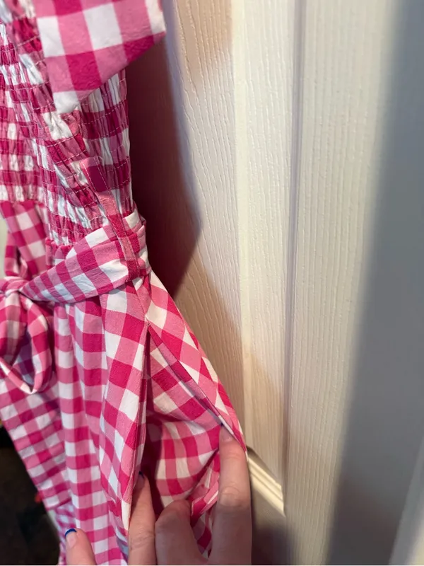 &merci Pink Gingham Smocked Midi Dress - Image 7