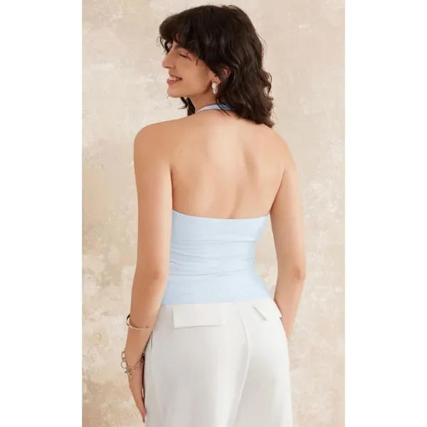 OGL Smoky Light Blue Halter Neck Banded Hem Bra Tank Top Womens Size S New - Image 3
