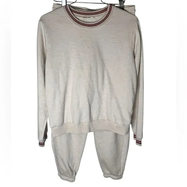 Marine Layer Anytime Crew Neck Ringer Sweatshirt and Classic Jogger set Oatmeal - Image 2