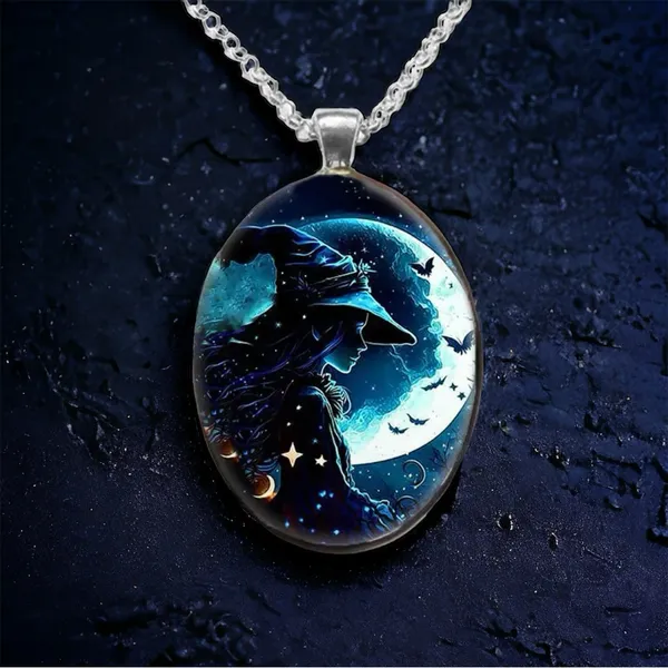 Gothic Aesthetic Oval Witch Avatar‎ Zinc Alloy Necklace Trendy Silver Plated - Image 3