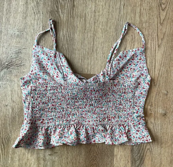 Dress Forum Floral Tie Front Crop Top M Cottagecore Peplum Tank Y2K - Image 2
