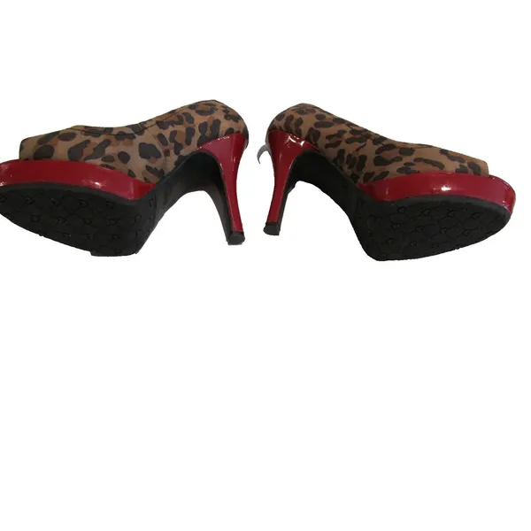 Candie’s Leopard Print Platform Stiletto Heels Women’s 6.5 Peep Toe Pre‑Owned - Image 9