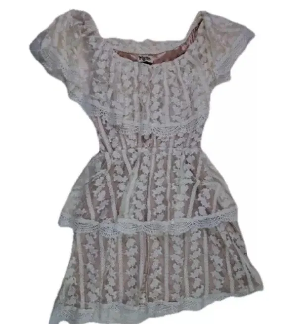 Show Me Your Mumu Ivory Lace Champagne Ruffle BOHO Dress Wedding Cap Sleeve SZ S - Image 2