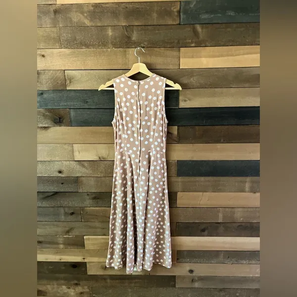 Vintage Paris Sport Club Sleeveless Tan Polka Dot Maxi Dress Made in USA Rayon - Image 10