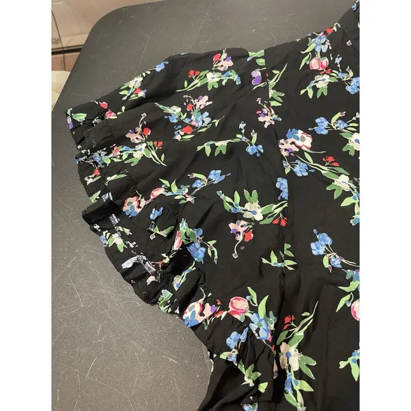 Maeve Anthropologie Dark Floral Butterfly Ruffle Short Sleeve Top Button Front S - Image 12