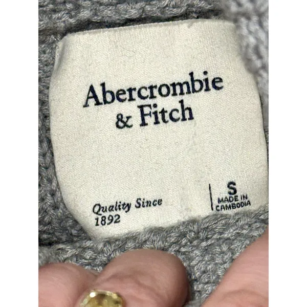 Abercrombie & Fitch Heather Gray Chunky Knit Cropped Turtleneck Sweater Size S - Image 4