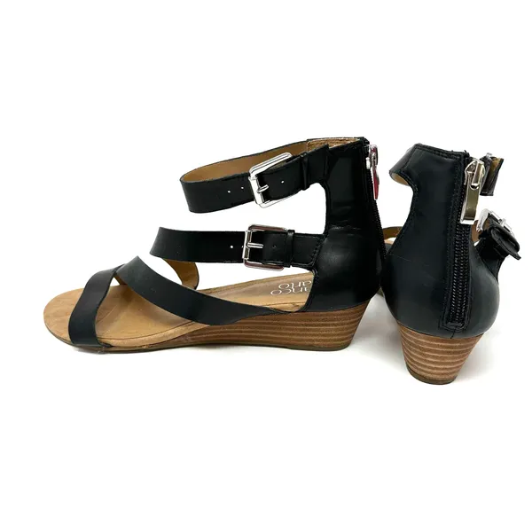 Franco Sarto‎ size 9 black strappy low heel kitten heel sandals zip up rear - Image 3
