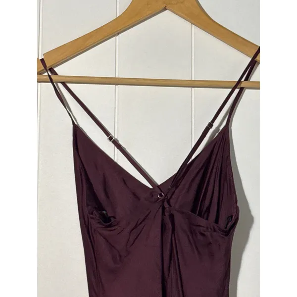 AG Adriano Goldschmied Scarlet Slip Dress XS Burgundy Cross Back Asymmetrical - Image 7