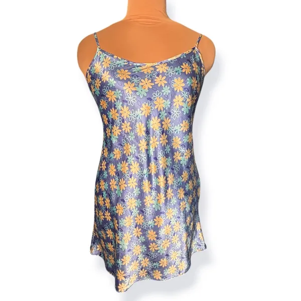 Floral Satin Mini Slip Dress Blue Yellow Daisy Print Y2K 90s Fairycore Cottage - Image 9