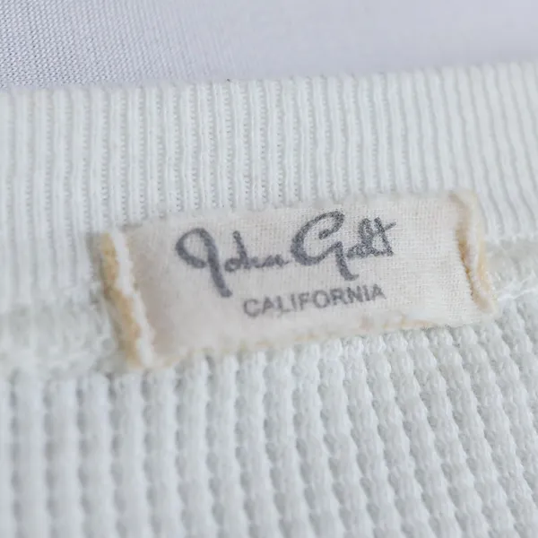 John Galt Nantucket Graphic Thermal Top‎ Women OS White Blue Cropped Waffle Knit - Image 3
