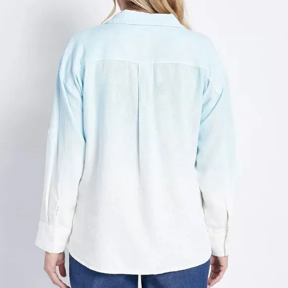 J Jason Wu NWT‎ Blue White Dip Dye Oversized Linen Blend Button Down Shirt XL - Image 2