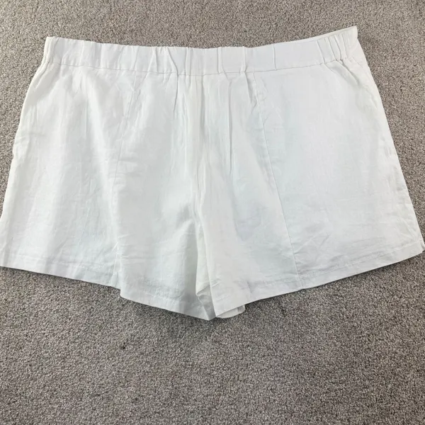 Cream Linen Blend Shorts Womens 26W High Rise Tailored Minimal Chic Summer‎ New - Image 10