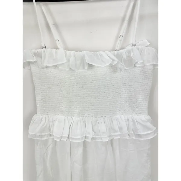NEW J.Crew Ravenna Dress Ramie Ruffle Lightweight Smocked Midi White Small - Image 9