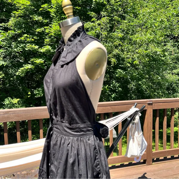Anthropologie Black V-Neck Belted Halter Mini Dress Size Small - Image 7