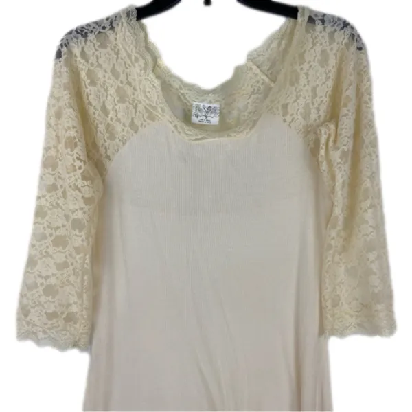 Free People Cream Lace Sleeved Romantic Fairycore Regencycore Ribbed Top - Image 2