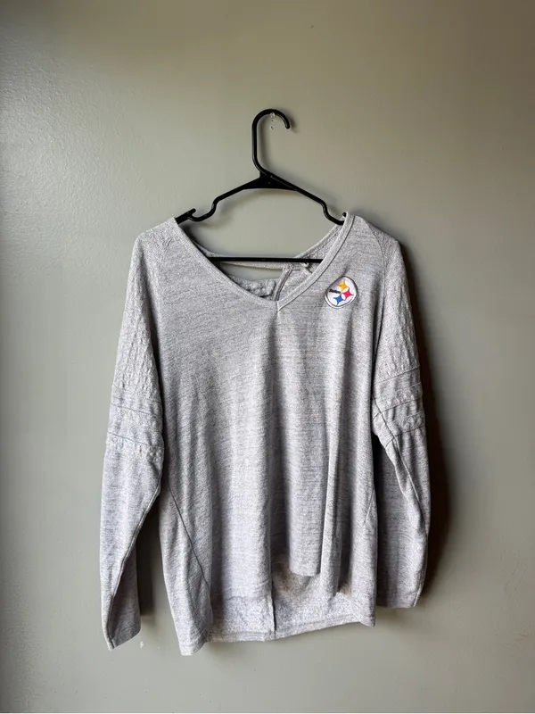 National Football League Pittsburgh Steelers Gray Lace Up Back Long Sleeve Game Day Top - Image 2