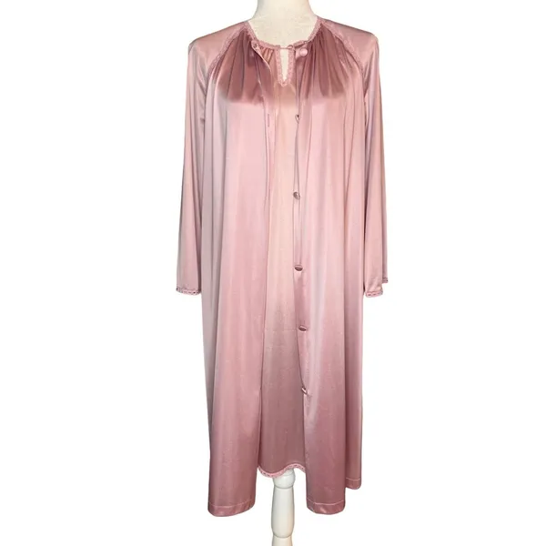 Vanity Fair Small 2 Pc Set Gown Duster Robe Vintage Made In USA Tricot Nylon‎ - Image 3