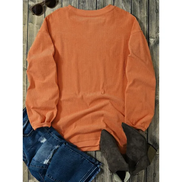 Halloween Leopard Pumpkin Patchwork Ribbed Sweatshirt - Image 6