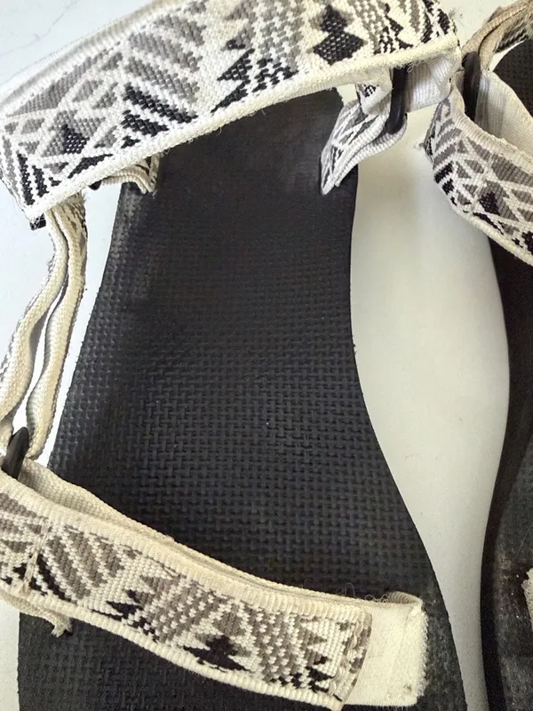 Teva Black Sandals with Cream & Gray Patterned Straps - Image 2