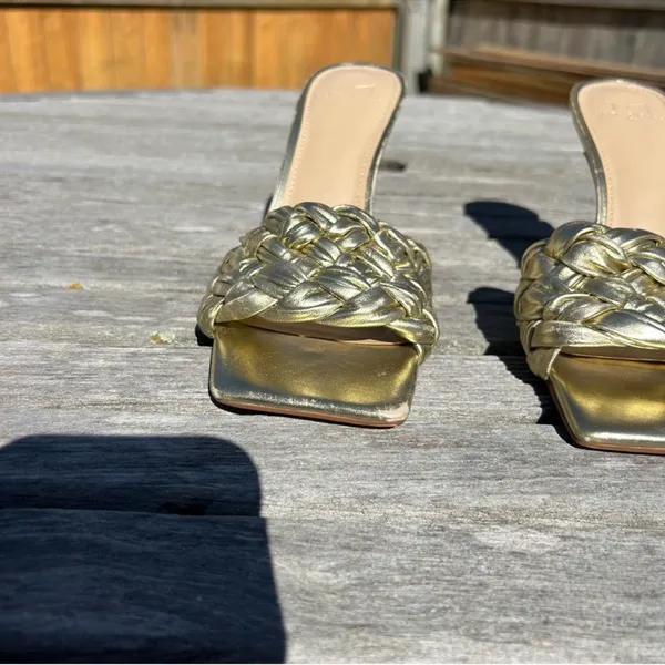 Marc Fisher‎ Norsa Block Heel Braided Sandal gold Leather classy fall size 7.5 - Image 3