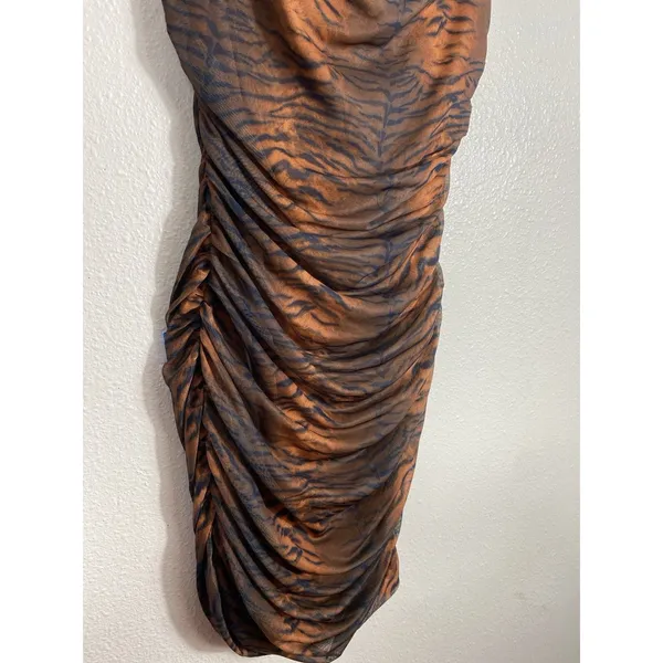 Princess Polly Tiger Print Ruched Mesh Mini Dress Size 2 Brown Black Y2K Party - Image 6