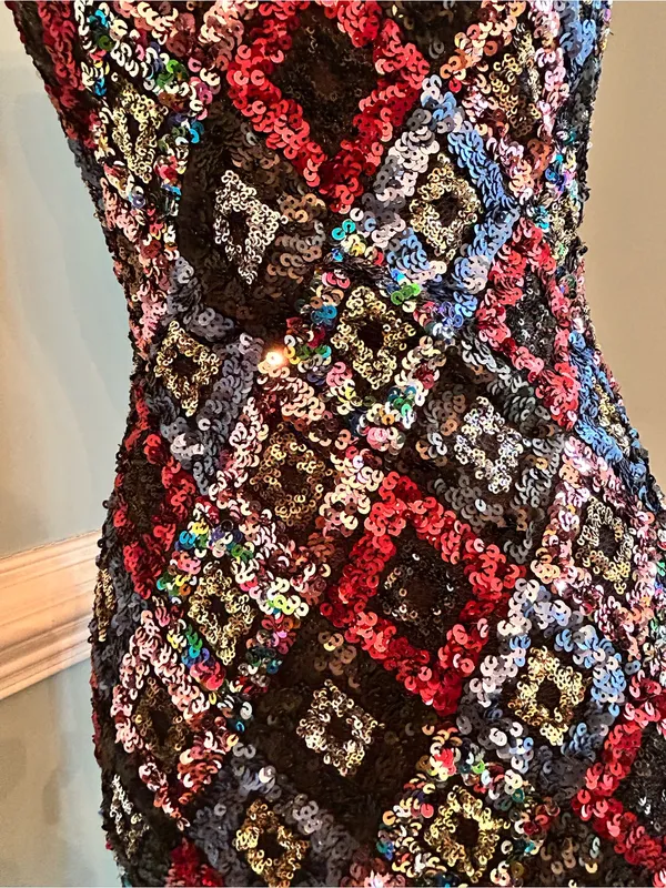 Sequined Multicolor Scoop Neck Mini Dress small Purple - Image 3