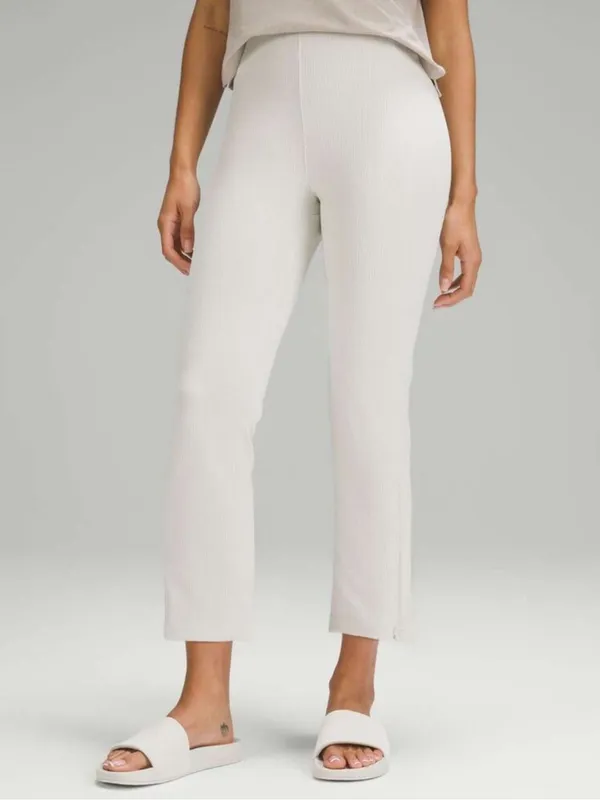 Lululemon Ribbed Softstreme Zip-Leg High-Rise Cropped Pants 25" in Bone Size 10 - Image 5