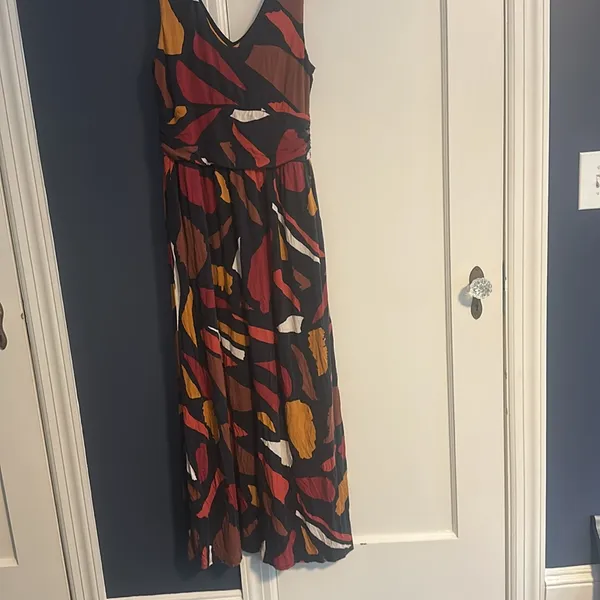 Maeve Red and Orange Sleeveless V-Neck Sundress large lined empire waist - Image 2