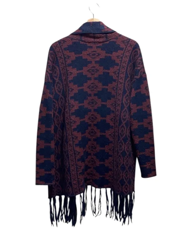 Caslon Southwestern Print Fringe Cardigan Navy Blue Size L Western Coastal Boho - Image 11