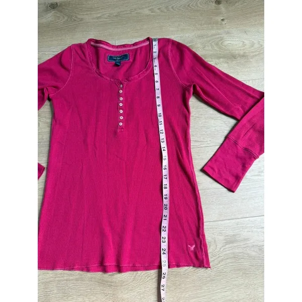 EUC Womens American Eagle y2k vintage henley thermal pink stretch size M - Image 5
