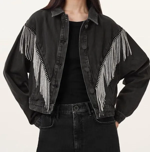AllSaints Jean jacket with rhinestone fringe - Image 2