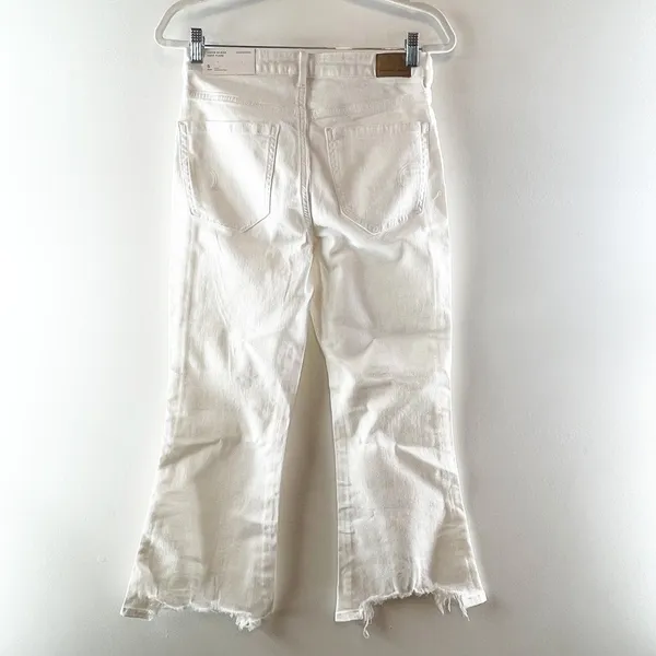 American Eagle Super Hi Rise Crop Flare Chewed Hem Jeans White 29 Short - Image 5