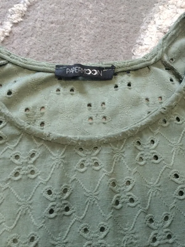 Papermoon Olive Green Eyelet Peplum Short Sleeve Top - Image 2