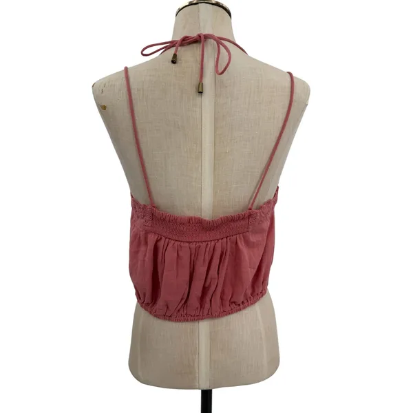 Free People Another Day In Paradise Tank Embroidered Halter Crop Pink Small - Image 8