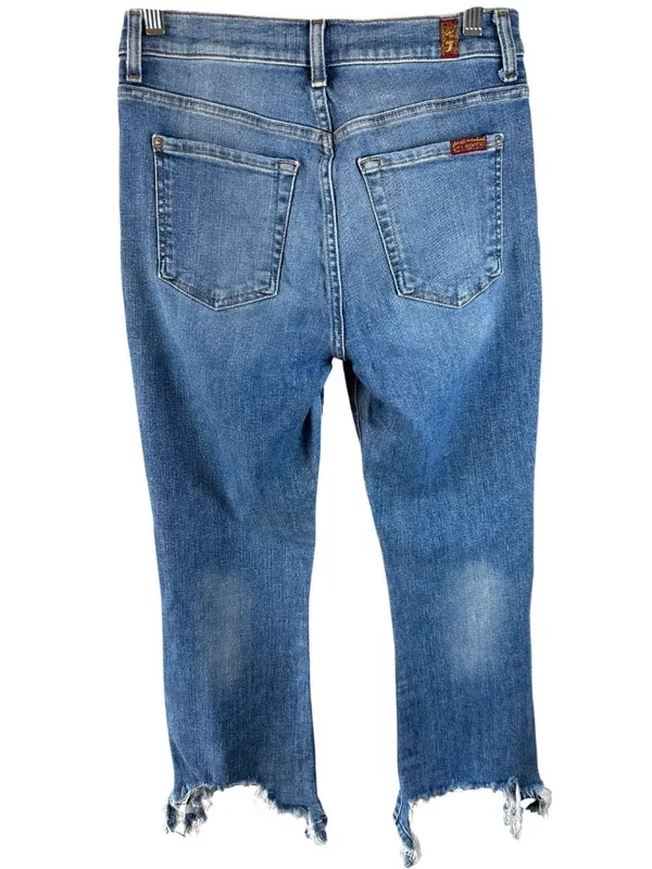 7 For All Mankind Jeans 27 Raw Step Hem Slim Straight Blue Stretch Denim 7FAMK - Image 3