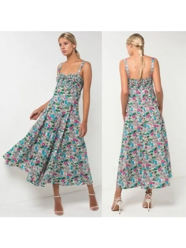 S/W/F Apron Maxi Dress S Lush Floss Multicolor Floral Square Neck Boho Tropical - Image 2