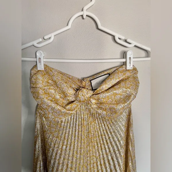 NWOT Alexis Joya Pleated Strapless Metallic Gold Lame Maxi Dress RARE Size XS - Image 6