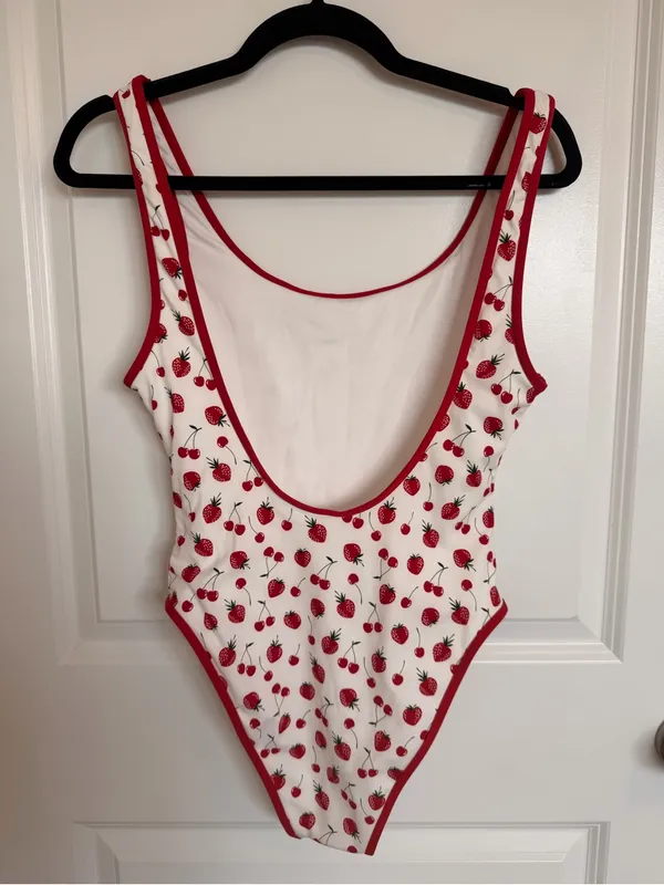 NWOT Pink x Frankie’s Bikinis Strawberry Cherry One Piece Small - Image 4