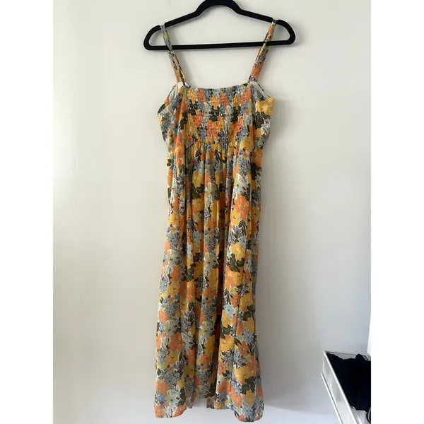 Abercrombie & Fitch Floral Gathered Front Yellow Midi Dress Women's Size S - Image 5