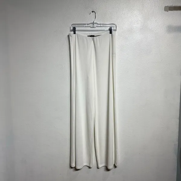 Zara White High Waist Wide Leg Ribbed Pants Sz L - Image 2