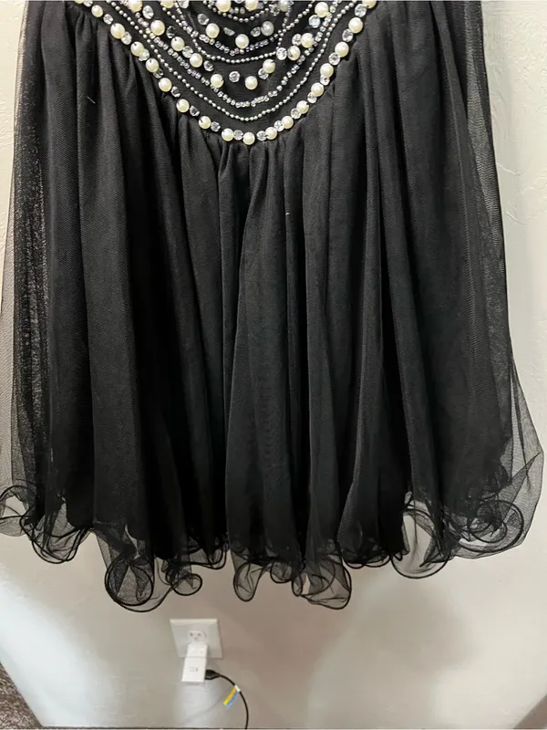 Blondie Nites Stacy Sklar 56671 Black Pearl Embellished Open Back Mini Dress - Image 10
