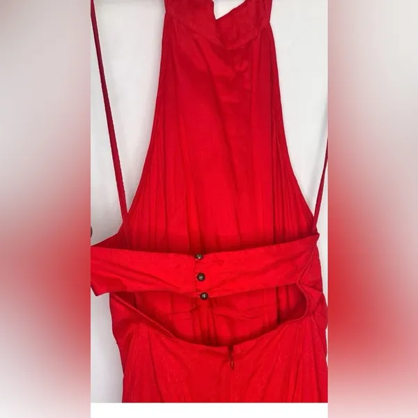 Anthropologie Solid Fringe Halter Maxi Dress Red Size 12 - Image 7