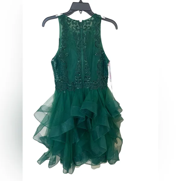 Princess Scoop Short Tulle Lace Homecoming Mini Dress With Sequins Dark Green - Image 7
