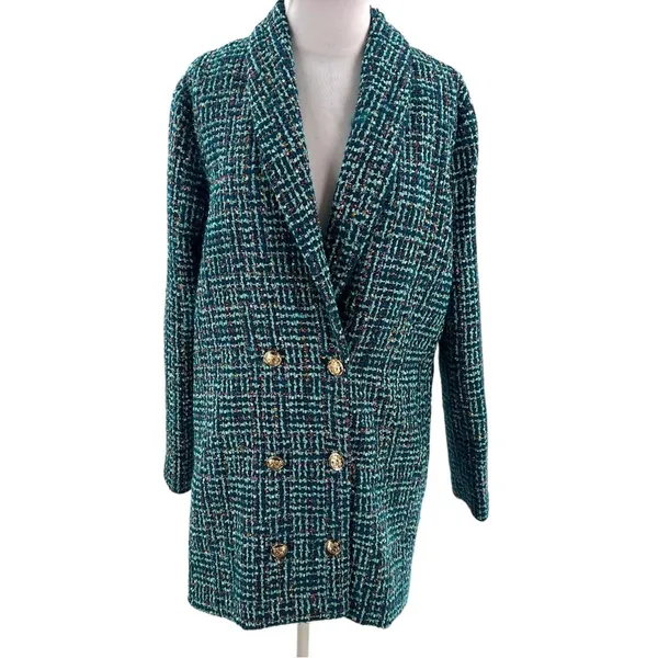 BuddyLove Blue Green‎ and Gold metallic tweed Blazer dress Size Medium - Image 4